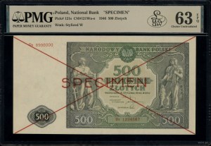 500 zloty, 15.01.1946; OJ series, numbering 1234567, p...