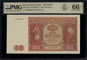 100 zloty, 15.05.1946; series A, numbering 0000000, be...