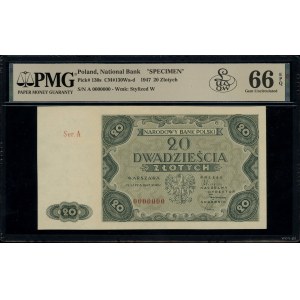 20 złotych, 15.07.1947; seria A, numeracja 0000000, bez...