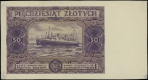 50 zloty, 15.07.1947; one-sided printing of the reverse side of the...