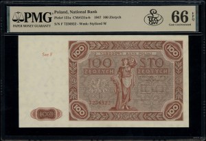 100 zloty, 15.07.1947; series F, numbering 7236322; Lu...