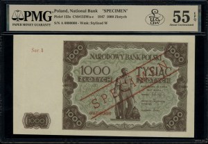 1,000 zloty, 15.07.1947; series A, numbering 0000000; ...