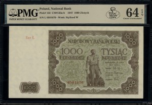1,000 zloty, 15.07.1947; series Ł, numbering 6581670; ...