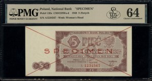 5 zloty, 1.07.1948; series A, numbering 1234567, after ob...