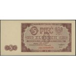 5 złotych, 1.07.1948; seria AM, numeracja 2180938; Luco...
