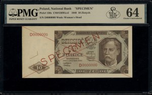 10 zloty, 1.07.1948; D series, numbering 0000000; on p...