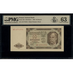 10 złotych, 1.07.1948; seria AT, numeracja 1774372; Luc...