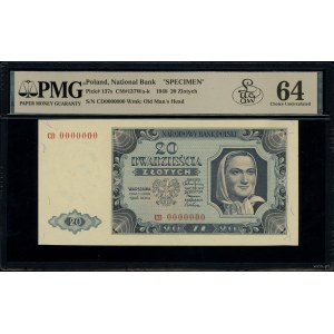 20 złotych, 1.07.1948; wzór banknotu, seria CD, numerac...