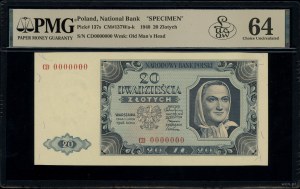 20 zloty, 1.07.1948; banknote design, CD series, numerac...