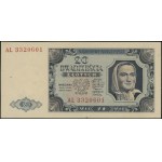 20 złotych, 1.07.1948; seria AL., numeracja 3320601; Lu...