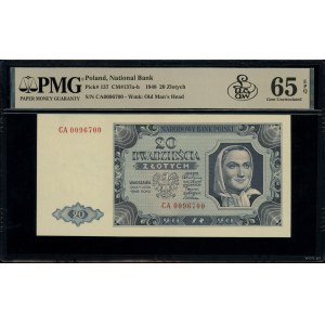 20 zlatých, 1.7.1948; séria CA, číslovanie 0096700; Luc...