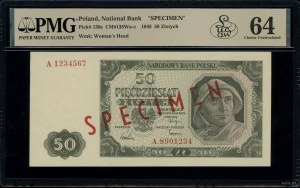 50 zloty, 1.07.1948; series A, numbering 1234567 / 890....