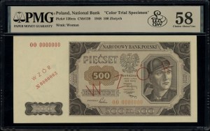 500 zloty, 1.07.1948; OO series, numbering 0000000, to...
