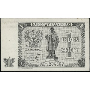 Projekt banknotu 1 złoty, 1.07.1948; seria AB, numeracj...