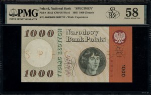 1,000 zloty, 29.10.1965; series A, numbering 0000000, ...