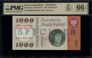 1,000 zloty, 29/10/1965; series G, numbering 0000000; ...