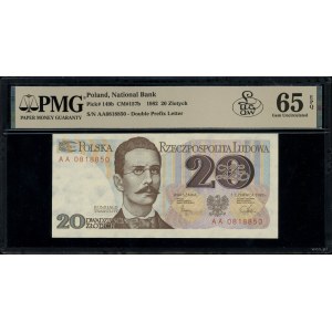 20 złotych, 1.06.1982; seria AA, numeracja 0818850; Luc...