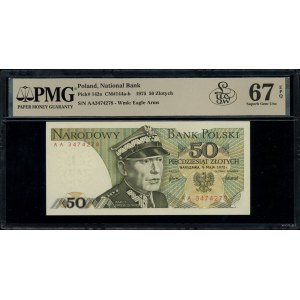 50 złotych, 9.05.1975; bardzo rzadka seria AA, numeracj...