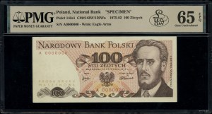 100 zloty, 15.01.1975; series A, numbering 0000000, ma...