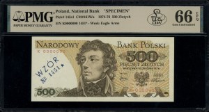 500 zloty, 16.12.1974; K series, numbering 0000000, gr....