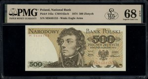 500 zloty, 16.12.1974; rare M series, numbering 5648....