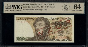 500 zloty, 15.06.1976; series AY, numbering 0000589, c...