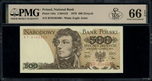500 zloty, 1.06.1979; rare BT series, numbering 0105....