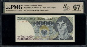 1,000 zloty, 2.07.1975; rare T-series, numbering 425....