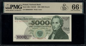 5,000 zloty, 1.06.1986; very rare BB series, number...
