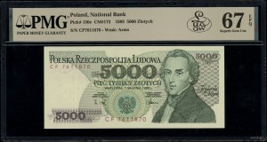 5,000 zloty, 1.12.1988; CP series, numbering 7611870; ...