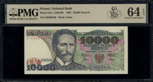10,000 zloty, 1.02.1987; rarer E series, numbering 6....