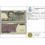 10.000 złotych, 1.12.1988; rzadka seria CM, numeracja 0...
