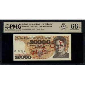 20.000 złotych, 1.02.1989; seria A, numeracja 0000000, ...