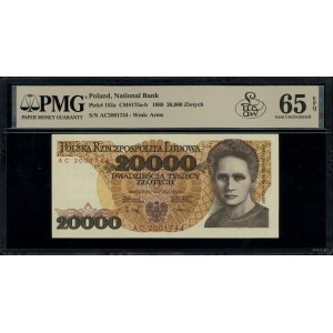 20.000 złotych, 1.02.1989; bardzo rzadka seria AC, nume...