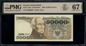 50,000 zloty, 1.12.1989; rarer N series, very low...