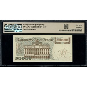 50.000 złotych, 1.12.1989; rzadsza seria N, bardzo nisk...