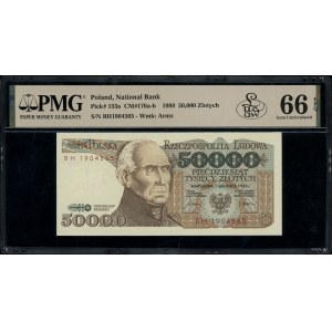 50.000 złotych, 1.12.1989; ekstremalnej rzadkości seria...