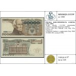 50.000 złotych, 1.12.1989; ekstremalnej rzadkości seria...