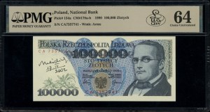 100,000 gold, 1.02.1990; rare CA series, numbering ...