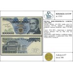100.000 złotych, 1.02.1990; rzadka seria CA, numeracja ...