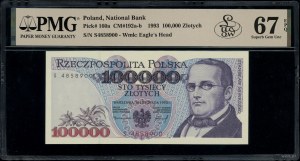 100,000 zloty, 16/11/1993; rare S series, numbering ...