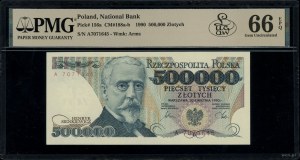 500,000 zloty, 20.04.1990; rare series A, numbering ...