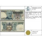 500.000 złotych, 20.04.1990; seria AD, numeracja 399894...