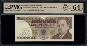 1,000,000 zloty, 15.02.1991; rarer series D, numerac...