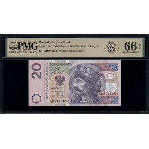 20 złotych, 25.03.1994; seria londyńska AD, numeracja 5...