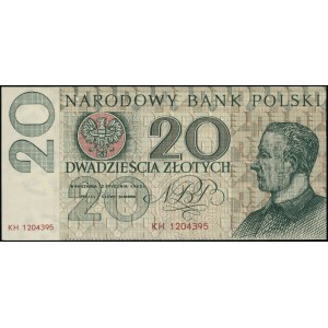 20 złotych, 2.01.1965; seria KH, numeracja 1204395, pró...