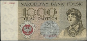 1,000 zloty, 2.01.1965; KH series, numbering 1204395, ...