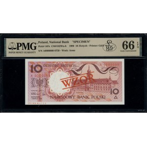 10 złotych, 1.03.1990; seria A, numeracja 0000000, czer...
