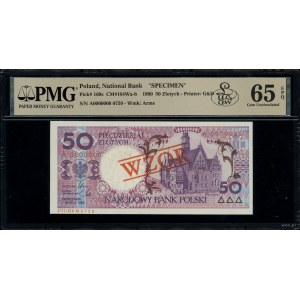 50 złotych, 1.03.1990; seria A, numeracja 0000000, czer...