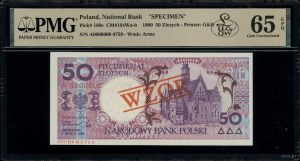 50 zloty, 1.03.1990; series A, numbering 0000000, red...